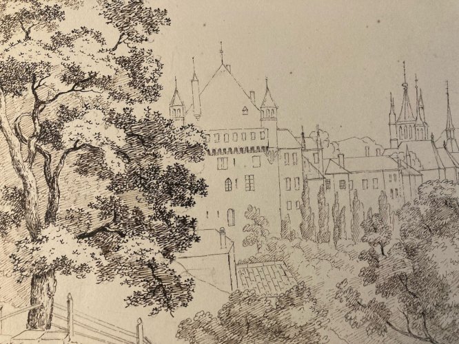 Dessin XIXe 1850 Encre A Identifier Paysage Lausanne Ancien Arbre Art