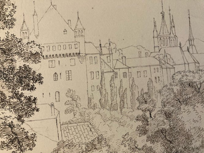 Dessin XIXe 1850 Encre A Identifier Paysage Lausanne Ancien Arbre Art