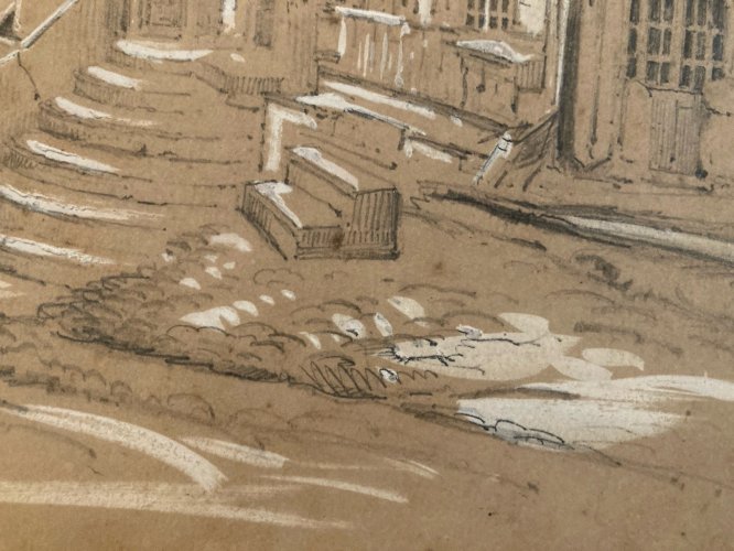 Dessin XIXe 1850 Encre Lavis Ancien Maison D Art Homme A Identifier