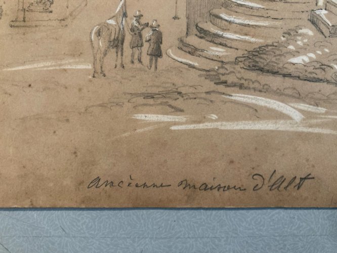 Dessin XIXe 1850 Encre Lavis Ancien Maison D Art Homme A Identifier