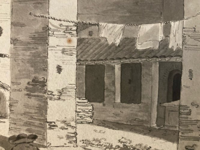 Dessin XIXe 1850 Encre Lavis Étude Ancien Maison Architecture Classique Art
