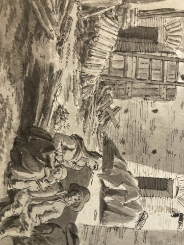 Dessin XIXe 1850 Encre Lavis Étude Ancien Maison Architecture Classique Art