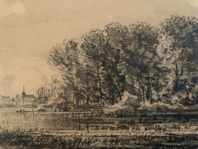 Dessin XIXe 1850 Fusain crayon Paysage Ancien Village A Identifier Art
