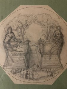 Drawing XIX century 1850 graphite pencil Landscape Staircase Architecture