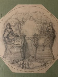 Dessin XIXe 1850 mine de plomb crayon Paysage Escalier Architecture