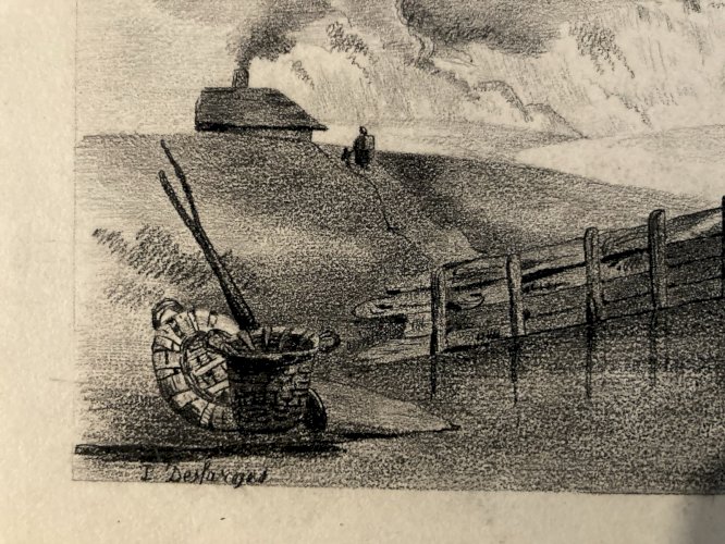 Dessin XIXe 1850 mine de plomb crayon Paysage  Mer Lac Ocean Falaise