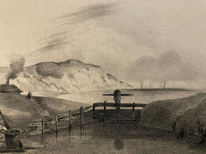 Dessin XIXe 1850 mine de plomb crayon Paysage  Mer Lac Ocean Falaise