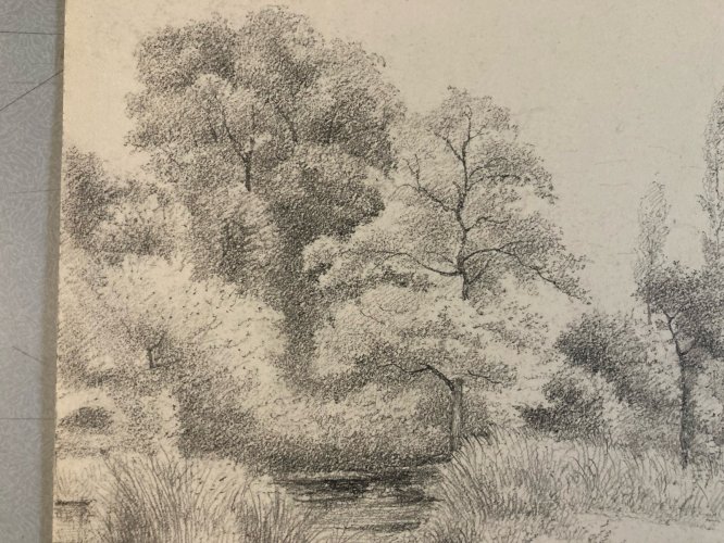Dessin XIXe 1850 Paysage Crayon Ancien  Peinture Arbre Foret A Identifier Art