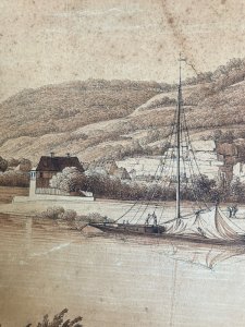 Drawing XIXth 1850 Switzerland Elbe Saxony To Identify Old Boat River