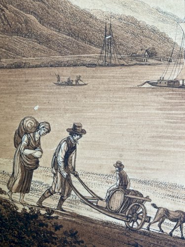 Dessin XIXe 1850 Suisse Elbe Saxe A Identifier Ancien Bateau Schandau