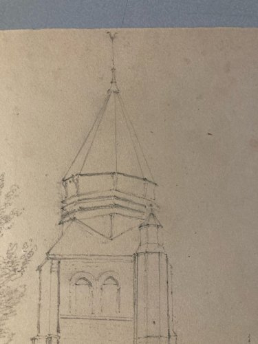 Dessin XIXe 1865 crayon Paysage Saint Valery Sur Somme Ancien Art