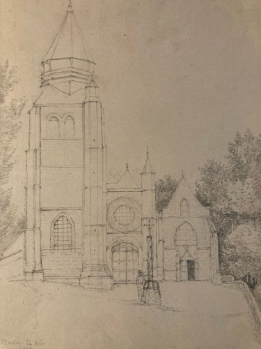 Dessin XIXe 1865 crayon Paysage Saint Valery Sur Somme Ancien Art