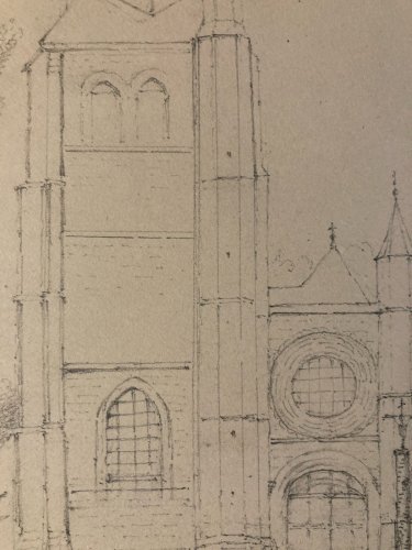 Dessin XIXe 1865 crayon Paysage Saint Valery Sur Somme Ancien Art