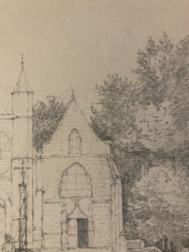 Dessin XIXe 1865 crayon Paysage Saint Valery Sur Somme Ancien Art