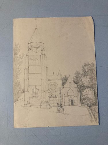Dessin XIXe 1865 crayon Paysage Saint Valery Sur Somme Ancien Art