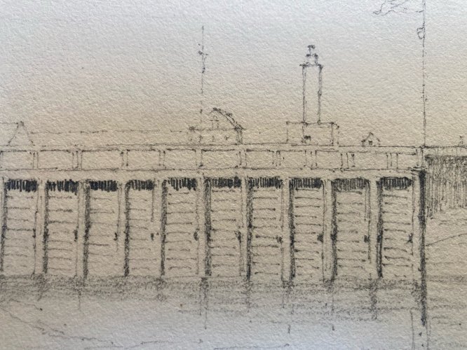 Dessin XIXe 1865 crayon Paysage Saint Valery Sur Somme Art Plage Mer