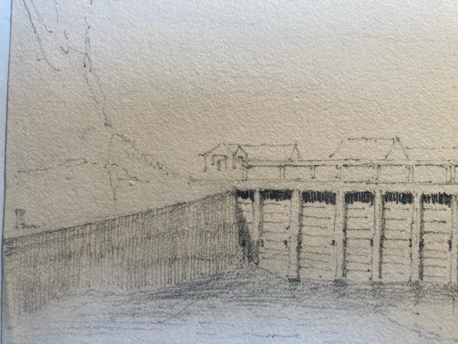 Dessin XIXe 1865 crayon Paysage Saint Valery Sur Somme Art Plage Mer