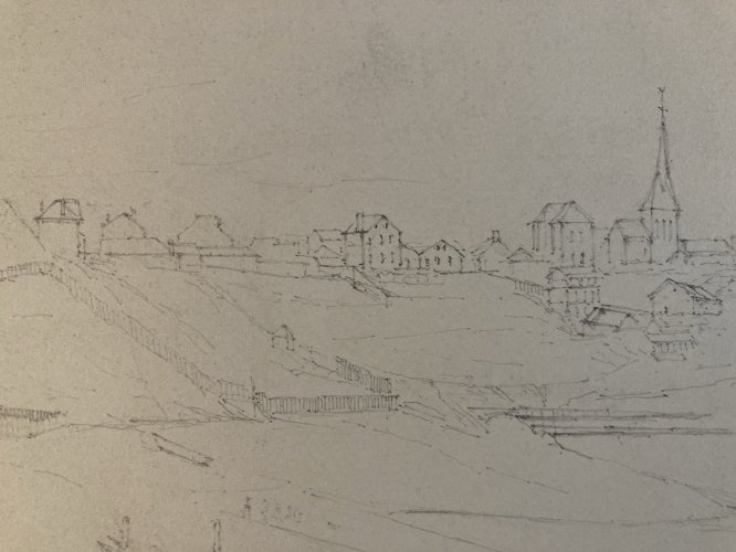 Dessin XIXe 1865 crayon Paysage Saint Valery Sur Somme ? Mer Ocean Art