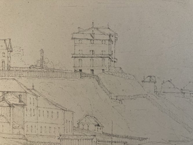 Dessin XIXe 1865 crayon Paysage Saint Valery Sur Somme ? Mer Ocean Art