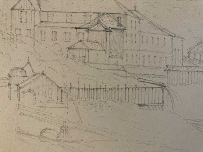 Dessin XIXe 1865 crayon Paysage Saint Valery Sur Somme ? Mer Ocean Art