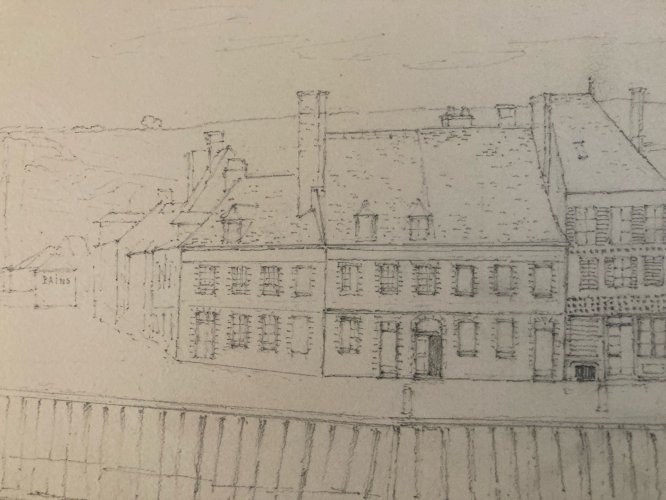 Dessin XIXe 1865 crayon Paysage Saint Valery Sur Somme Port Bateau