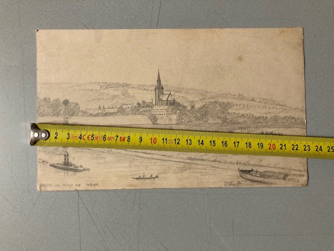 Dessin XIXe 1900 mine de plomb crayon Ancien Paysage Riviere Autriche