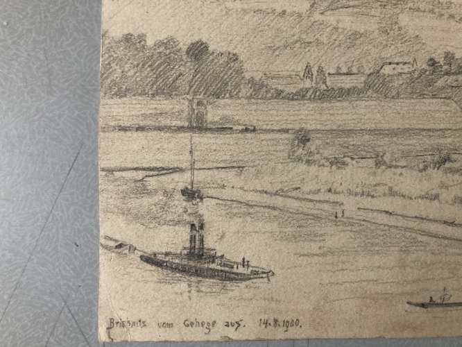 Dessin XIXe 1900 mine de plomb crayon Ancien Paysage Riviere Autriche