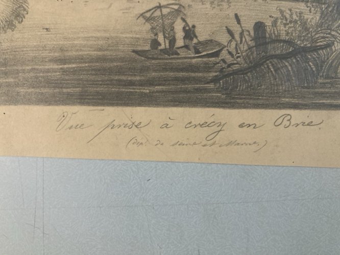 Dessin XIXe Ancien Château crayon Paysage Crecy En Brie Pêche Art