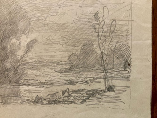 Dessin XIXe Crayon Alexandre Portais Art Ancien Paysage Arbre Signé Académisme