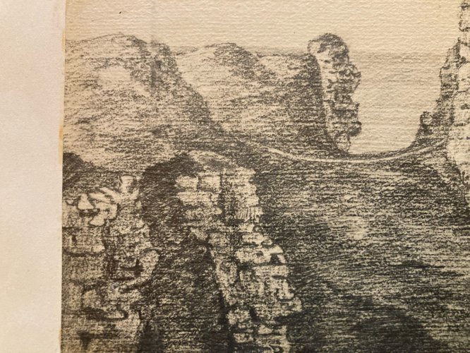 Dessin XIXe Crayon Rocher Des Deux Sœurs Soeurs Normandie Art Mer Ancien