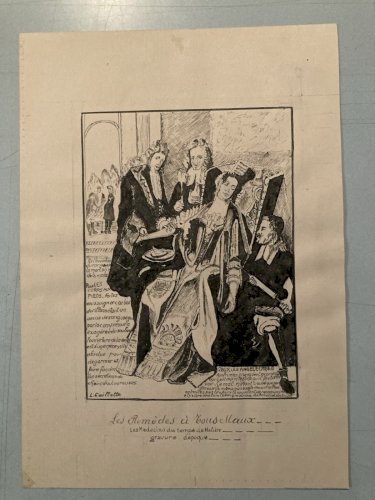 Dessin XIXe Encre Lavis Ancien Drawing Art Saignée Médecin Old Roi Reine Science