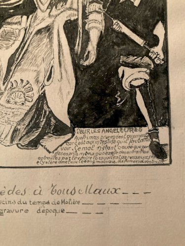 Dessin XIXe Encre Lavis Ancien Drawing Art Saignée Médecin Old Roi Reine Science