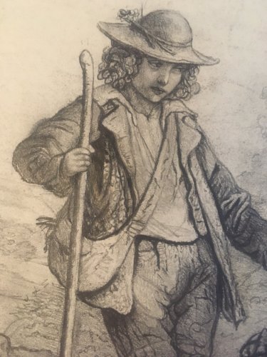 Dessin XIXe Voyante Bonne Aventure  Lignes De La Main Mine De Plomb
