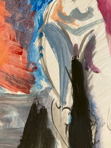 Dessin XXe Femme Nue Gouache Peinture Corps 1970 Sur Papier Nu Ancien Art