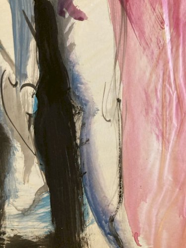 Dessin XXe Femme Nue Gouache Peinture Corps 1970 Sur Papier Nu Ancien Art