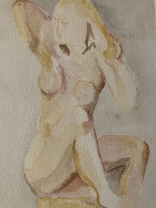 Dessin XXe Femme Nue Gouache Peinture Corps 2005 Sur Papier Nu Académique