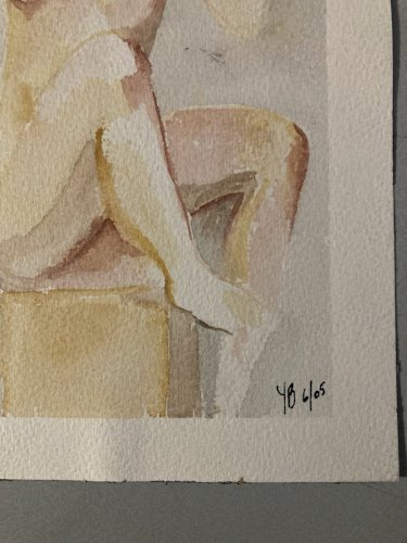 Dessin XXe Femme Nue Gouache Peinture Corps 2005 Sur Papier Nu Académique