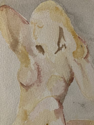 Dessin XXe Femme Nue Gouache Peinture Corps 2005 Sur Papier Nu Académique