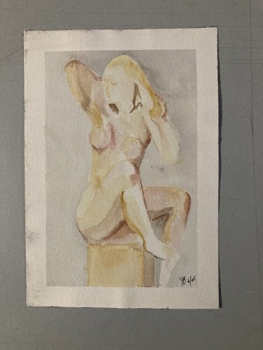 Dessin XXe Femme Nue Gouache Peinture Corps 2005 Sur Papier Nu Académique