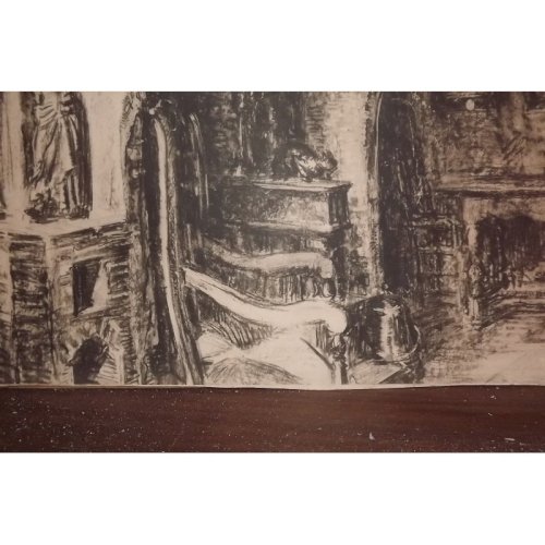 Dessins aux crayons 19 ème «intérieur Maison»