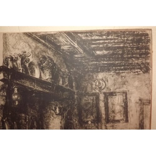 Dessins aux crayons 19 ème «intérieur Maison»