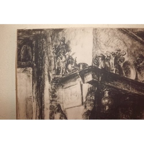 Dessins aux crayons 19 ème «intérieur Maison»