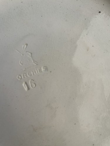 Dessous De Plat  ANCIEN CARREAU FAIENCE ORCHIES  ANTIQUE décor Oiseau Bambou