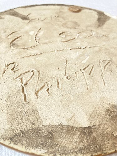 Dessous de plat artisanal en céramique émaillée, empreinte de feuille de chanvre