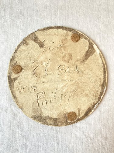 Dessous de plat artisanal en céramique émaillée, empreinte de feuille de chanvre