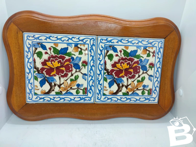 dessous de plat double en faience de gien decor pivoine en bon etat