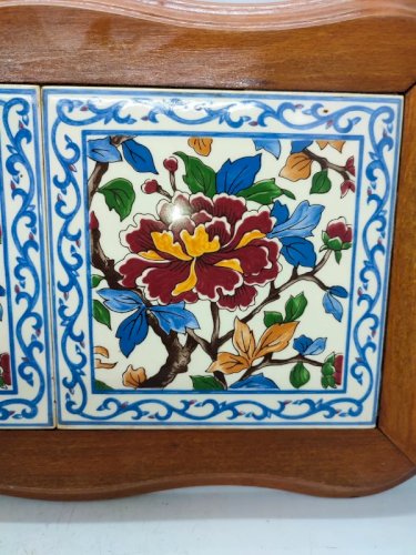 dessous de plat double en faience de gien decor pivoine en bon etat