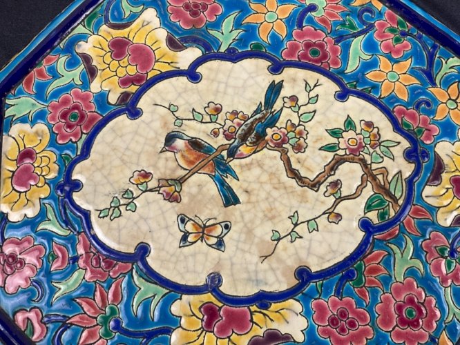 Dessous de plat motifs d oiseaux et fleurs  - Emaux de Longwy - décor par AK