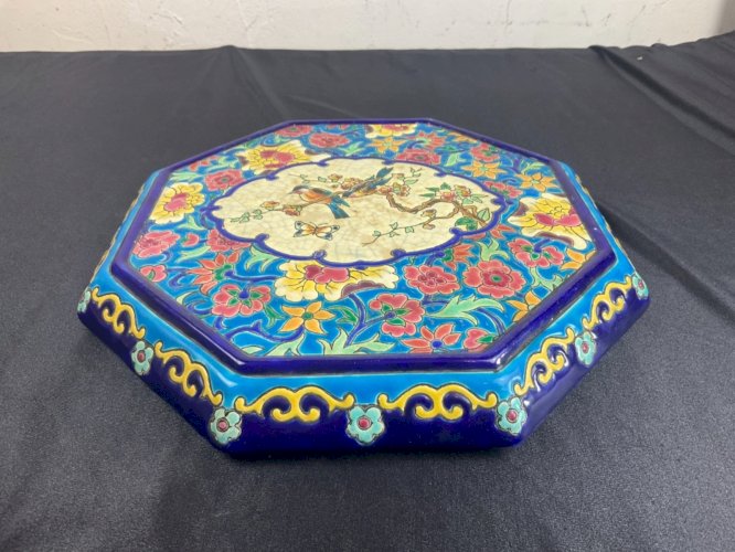 Dessous de plat motifs d oiseaux et fleurs  - Emaux de Longwy - décor par AK