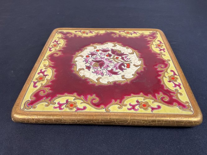 Dessous de plat motifs fleurs  - Emaux de Longwy -